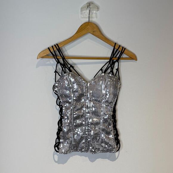 Silver Sequined Corset Top - Picture 3 of 5